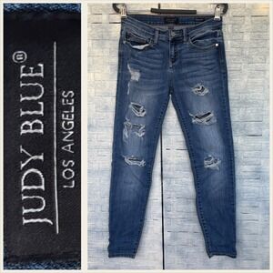 JUDY BLUE Jeans 5/27 skinny Fit Distressed Dark wash Mid-Rise Blue Denim